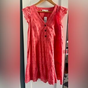 LOFT Bright Coral Eyelet Dress Women’s size 2 NWT